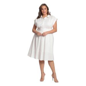 **Maggy London** Cap Sleeve Collar Dress Wide Waistband and Front Placket 20W